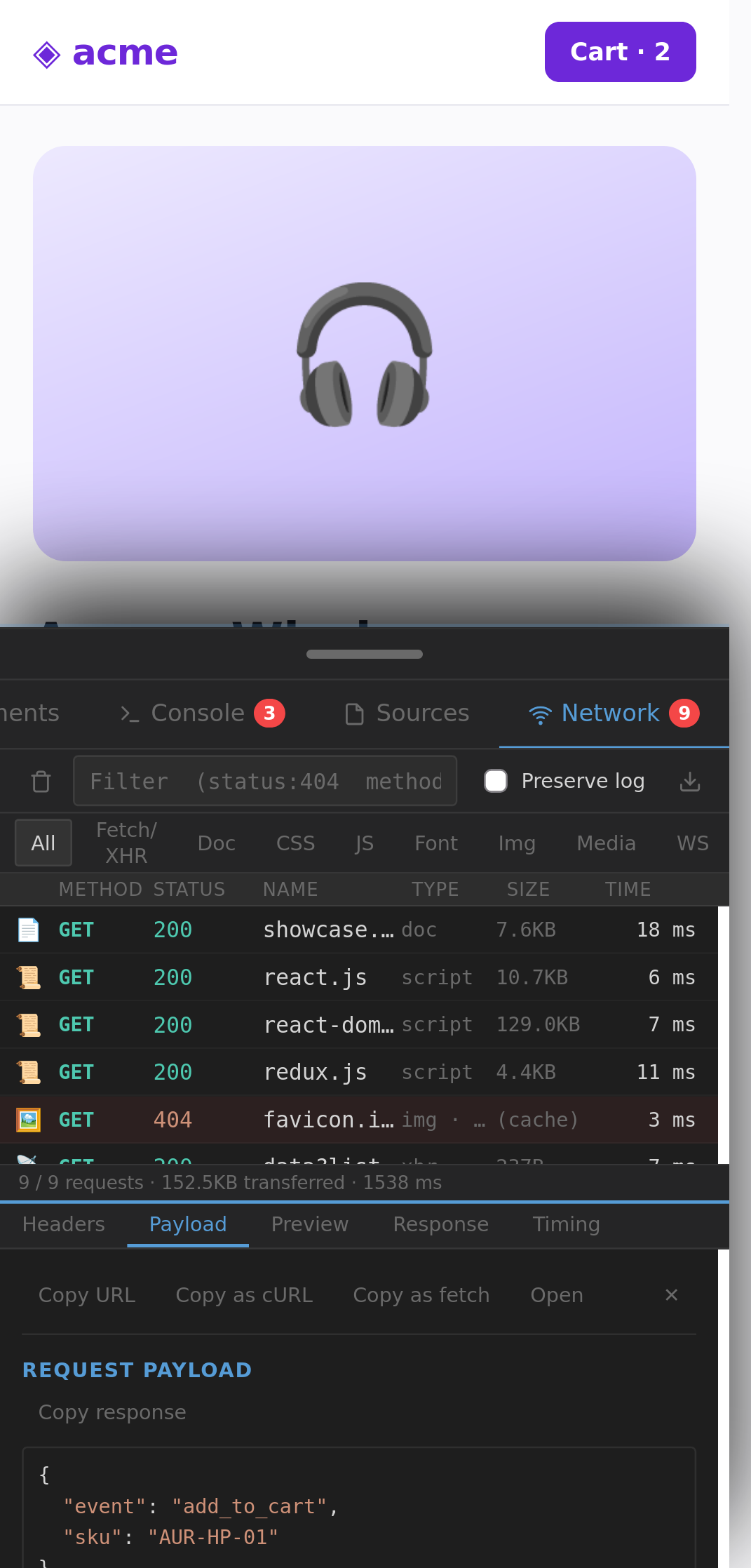 Network: every request, filters, details